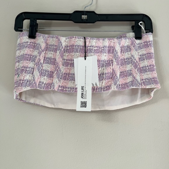 Zara woman’s pink/purple texture plaid corset tweed tube crop top - Picture 14 of 16